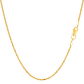 14k Yellow Gold Round Diamond Cut Wheat Chain Necklace, 1.15mm fine designer jewelry for men and women